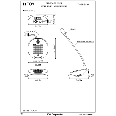 TOA TS-692-L AS | ไมค์ประชุม สำหรับผู้ร่วมประชุม Delegate Unit (Set)