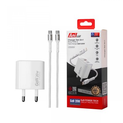 ชุดชาร์จ Type-C fast charger PD20W + Cable Type-C to Type-C fast charger 3A/60W (Nylon)