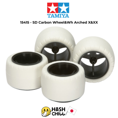 TAMIYA 15415 - Small Dia. Carbon Wheel & White Arched Tires (For Super X & XX Chassis)