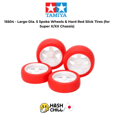TAMIYA 15504 - Large-Dia. 5 Spoke Wheels & Hard Red Slick Tires (for Super X/XX Chassis)