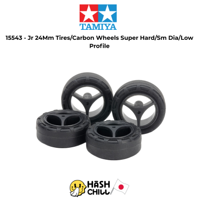 TAMIYA 15543 - Jr 24Mm Tires/Carbon Wheels Super Hard/Sm Dia/Low Profile
