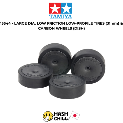 TAMIYA 15544 - LARGE DIA. LOW FRICTION LOW-PROFILE TIRES (31mm) & CARBON WHEELS (DISH)
