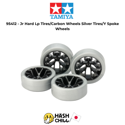 TAMIYA 95412 - Jr Hard Lp Tires/Carbon Wheels Silver Tires/Y Spoke Wheels