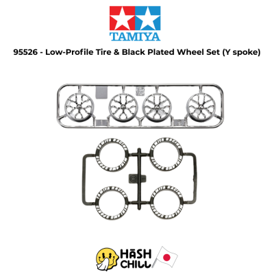 TAMIYA 95526 - Low-Profile Tire & Black Plated Wheel Set (Y spoke)