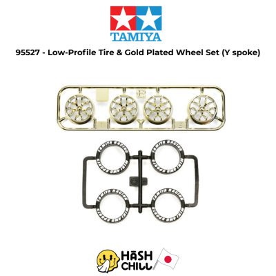 TAMIYA 95527 - Low-Profile Tire & Gold Plated Wheel Set (Y spoke)