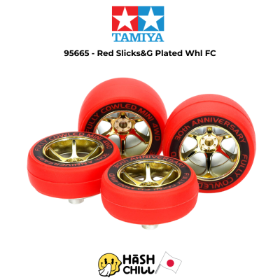 TAMIYA 95665 - Fully Cowled 30th Anniv. Red Slick Tires & Gold Color Plated Wheels