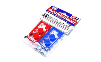 TAMIYA 15457 - LOW FRICTION PLASTIC DOUBLE ROLLERS (RED & BLUE / 13-12mm)