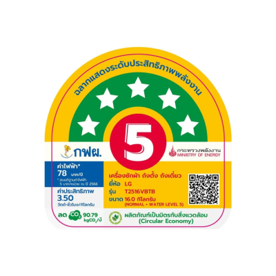 รุ่นใหม่! เครื่องซักผ้าหยอดเหรียญ LG Inverter รุ่น T2516VBTB ขนาด 16 KG สีดำ