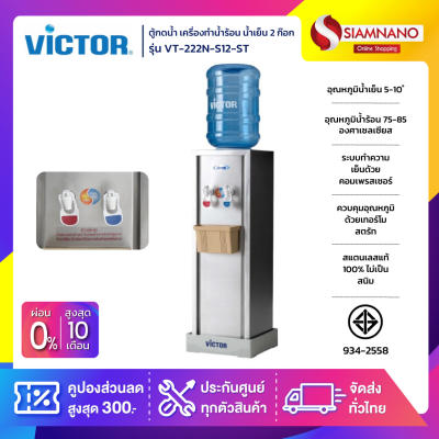 ตู้กดน้ำ เครื่องทำน้ำร้อน น้ำเย็น 2 ก๊อก Victor รุ่น VT-222N-S12-ST แถมขวด ขาตั้ง (รับประกัน 1 ปี)