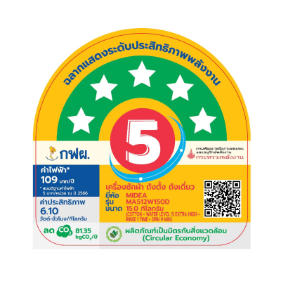 เครื่องซักผ้าฝาบนอัตโนมัติ Midea รุ่น MA512W150D ขนาด 15 Kg