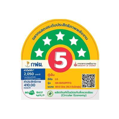 ตู้เย็น LG 2 ประตู Inverter รุ่น GN-B452PFFQ ขนาด 16.3 Q สีเทา ตู้เย็น LG 2 ประตู Inverter รุ่น GN-B452PFFQ ขนาด 16.3 Q สีเทา