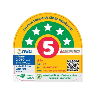 ตู้เย็น LG 2 ประตู Inverter รุ่น GN-B452PGFQ ขนาด 16.3 Q สีดำ