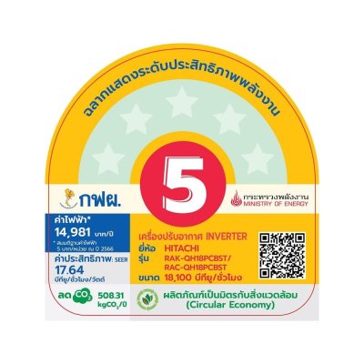 แอร์บ้าน เครื่องปรับอากาศ Hitachi Inverter รุ่น RAK-QH18PCBST ขนาด 18,100 BTU