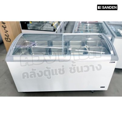 ตู้แช่แข็งกระจกฝาโค้ง ตู้แช่เนื้อ Sanden รุ่น SNC-0515 ขนาด 18.3Q + ถาดสแตนเลส ¼ =2 ถาด และ ขนาด ½ = 8 ถาด