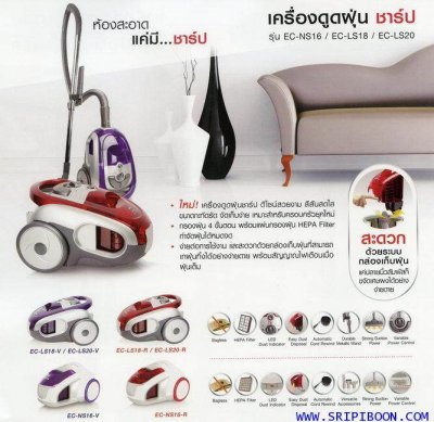 เครื่องดูดฝุ่น Sharp รุ่น EC-NS16-R / EC-NS16-V ขนาด 1,600 W
