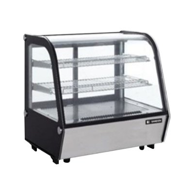 ตู้แช่เค้กวางเคาร์เตอร์กระจกเหลี่ยม Sanden รุ่น SKR-0090R / SKC-0090R ขนาด 4.24Q มี 2 ชั้นวาง สีดำ