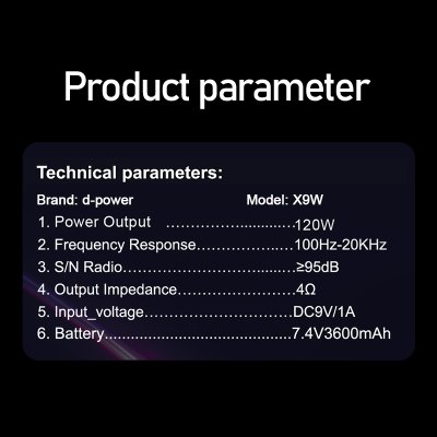 ลำโพง Party Box D-Power รุ่น X9W ขนาด 120 วัตต์ เสียงดี มีไฟ LED พร้อมไมค์ลอย