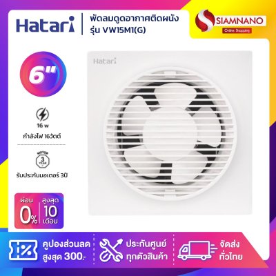 พัดลมดูดอากาศติดผนัง (มีหน้ากาก) Hatari รุ่น VW15M1(G) ขนาด 6 นิ้ว