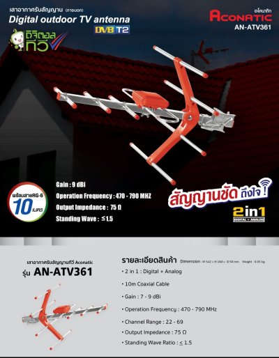 Aconatic เสาอากาศทีวีภายนอก รุ่น AN-ATV361 (สีแดง)