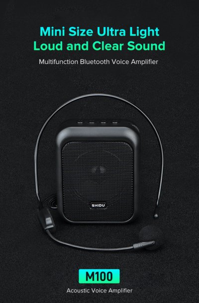 SHIDO รุ่น SD-M100 เครื่องขยายเสียงไมโครโฟนไร้สาย Voice Amplifier ขนาดเล็ก พร้อมไมโครโฟนอะคูสติกพิเศษ ขยายเสียงคุณภาพ Hi-Fi เทคโนโลยี MP3 รองรับการ์ด TF และ USB, Bluetooth 5.0 EDR