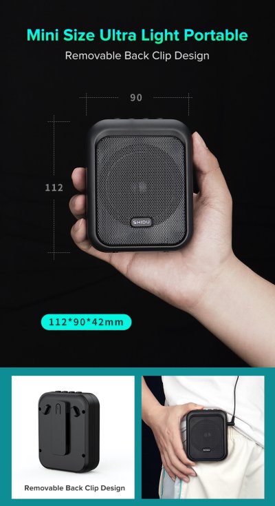 SHIDO รุ่น SD-M100 เครื่องขยายเสียงไมโครโฟนไร้สาย Voice Amplifier ขนาดเล็ก พร้อมไมโครโฟนอะคูสติกพิเศษ ขยายเสียงคุณภาพ Hi-Fi เทคโนโลยี MP3 รองรับการ์ด TF และ USB, Bluetooth 5.0 EDR