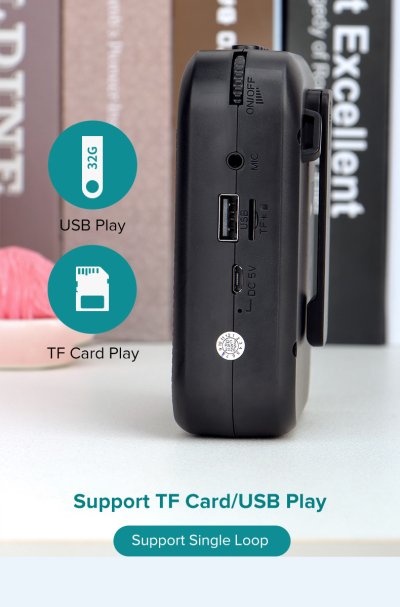 SHIDO รุ่น SD-M100 เครื่องขยายเสียงไมโครโฟนไร้สาย Voice Amplifier ขนาดเล็ก พร้อมไมโครโฟนอะคูสติกพิเศษ ขยายเสียงคุณภาพ Hi-Fi เทคโนโลยี MP3 รองรับการ์ด TF และ USB, Bluetooth 5.0 EDR