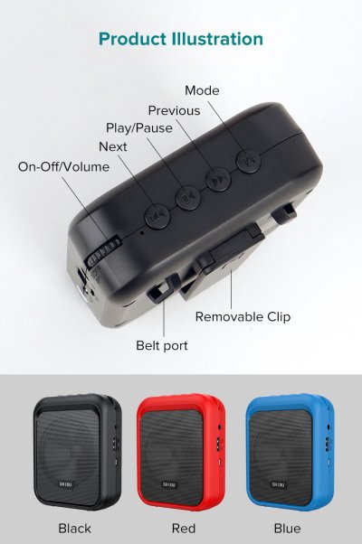 SHIDO รุ่น SD-M100 เครื่องขยายเสียงไมโครโฟนไร้สาย Voice Amplifier ขนาดเล็ก พร้อมไมโครโฟนอะคูสติกพิเศษ ขยายเสียงคุณภาพ Hi-Fi เทคโนโลยี MP3 รองรับการ์ด TF และ USB, Bluetooth 5.0 EDR