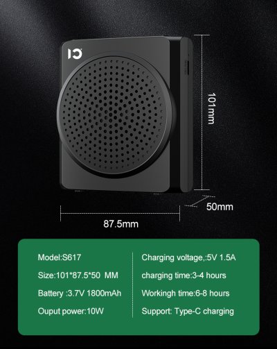 SHIDO รุ่น SD-S617 ลำโพงไร้สายพกพา Voice Amplifier Bluetooth 5.0 EDR รองรับ AUX ปิดเสียงด้วยปุ่มเดียว พร้อมลำโพง 3 นิ้ว SHIDO รุ่น SD-S617 ลำโพงไร้สายพกพา Voice Amplifier Bluetooth 5.0 EDR รองรับ AUX ปิดเสียงด้วยปุ่มเดียว พร้อมลำโพง 3 นิ้ว