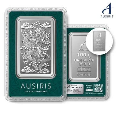 Ausiris Silver 99.99 น้ำหนัก 100 g. ลายมังกร Ausiris Silver 99.99 น้ำหนัก 100 g. ลายมังกร