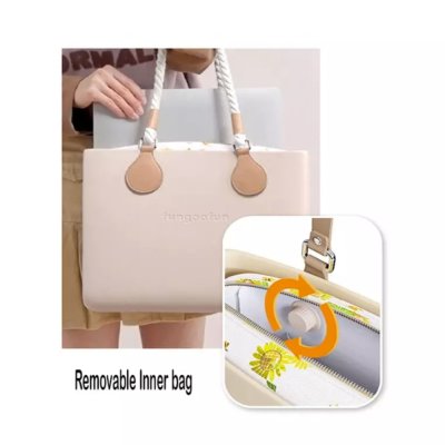 Fungoofun Fashion Tote Bag กระเป๋าสะพายไหล่ 3 มิติ มีหูหิ้วสายหนังและสายผ้าฝ้าย พร้อมกระเป๋าด้านในแบบถอดได้ รุ่น F529