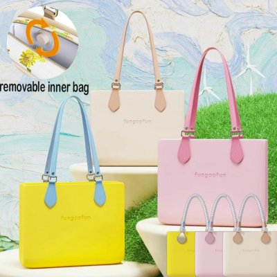Fungoofun Fashion Tote Bag กระเป๋าสะพายไหล่ 3 มิติ มีหูหิ้วสายหนังและสายผ้าฝ้าย พร้อมกระเป๋าด้านในแบบถอดได้ รุ่น F529