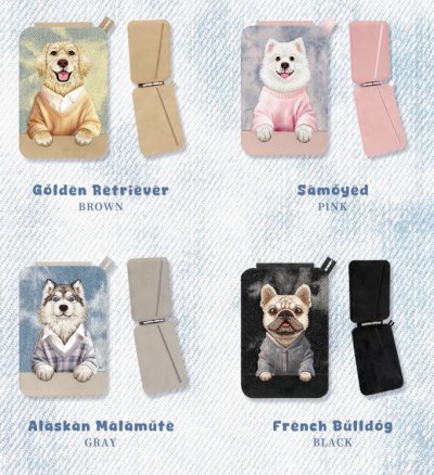 Nimmy Friend Embroidery Magnetic Stand แปะหลังโทรศัพท์แม่เหล็กใส่บัตร ลายปักน้องหมา 3D