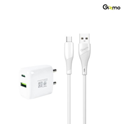 Gizmo adapter USB+PD 2 Port 20W อะแดปเตอร์ 2 ช่อง พร้อมสายชาร์จไทป์ซี อุปกรณ์ชาร์จ สีขาว GA-023 มี มอก.