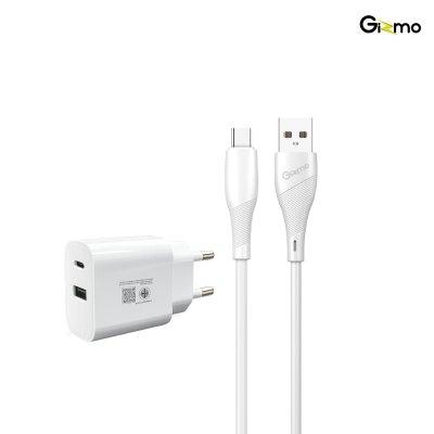Gizmo adapter USB+PD 2 Port 20W อะแดปเตอร์ 2 ช่อง พร้อมสายชาร์จไทป์ซี อุปกรณ์ชาร์จ สีขาว GA-023 มี มอก.