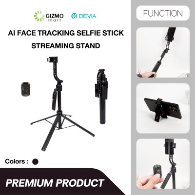 Devia ไม้เซลฟี่อัจฉริยะระบบติดตาม AI Face Tracking Selfie-Stick+Streaming Stand Black