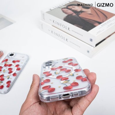 Machino Crystal Clear MagSafe Cherry Case for iPhone 17 เคสใสลายเชอร์รี่ติดคริสตัล