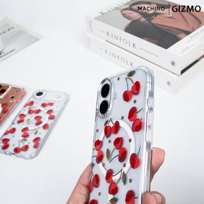 Machino Crystal Clear MagSafe Cherry Case for iPhone 17 เคสใสลายเชอร์รี่ติดคริสตัล