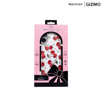 Machino Crystal Clear MagSafe Cherry Case for iPhone 17 เคสใสลายเชอร์รี่ติดคริสตัล