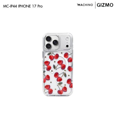 Machino Crystal Clear MagSafe Cherry Case for iPhone 17 เคสใสลายเชอร์รี่ติดคริสตัล