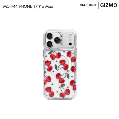 Machino Crystal Clear MagSafe Cherry Case for iPhone 17 เคสใสลายเชอร์รี่ติดคริสตัล