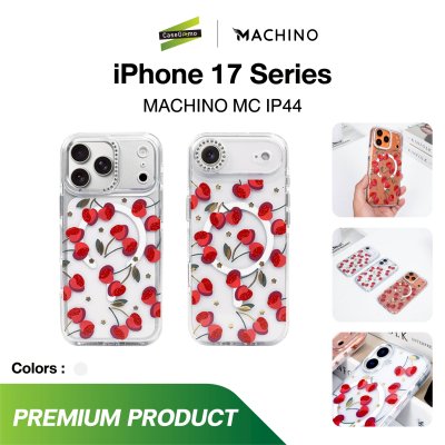 Machino Crystal Clear MagSafe Cherry Case for iPhone 17 เคสใสลายเชอร์รี่ติดคริสตัล