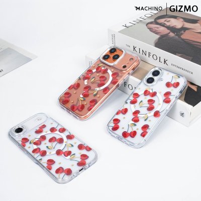 Machino Crystal Clear MagSafe Cherry Case for iPhone 17 เคสใสลายเชอร์รี่ติดคริสตัล