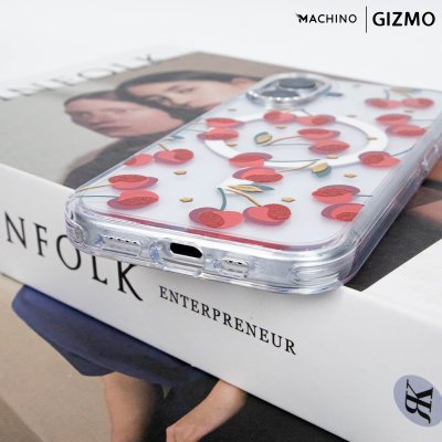 Machino Crystal Clear MagSafe Cherry Case for iPhone 17 เคสใสลายเชอร์รี่ติดคริสตัล