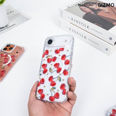 Machino Crystal Clear MagSafe Cherry Case for iPhone 17 เคสใสลายเชอร์รี่ติดคริสตัล