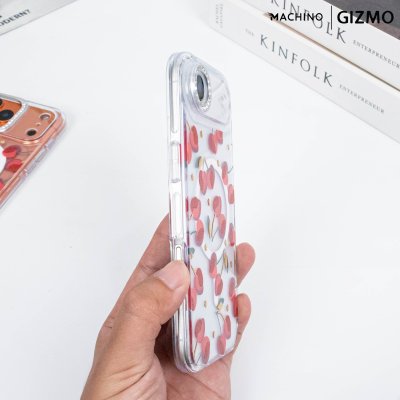 Machino Crystal Clear MagSafe Cherry Case for iPhone 17 เคสใสลายเชอร์รี่ติดคริสตัล