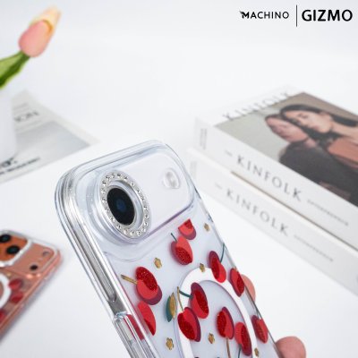 Machino Crystal Clear MagSafe Cherry Case for iPhone 17 เคสใสลายเชอร์รี่ติดคริสตัล
