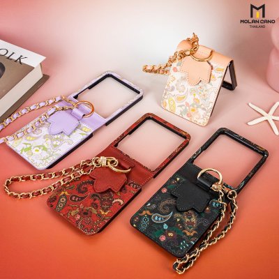 Molan Cano Paisley เคสหนัง Z Flip7 ลายดอกไม้ มีที่ใส่บัตร