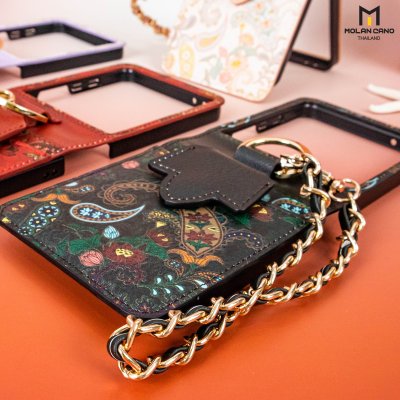 Molan Cano Paisley เคสหนัง Z Flip7 ลายดอกไม้ มีที่ใส่บัตร