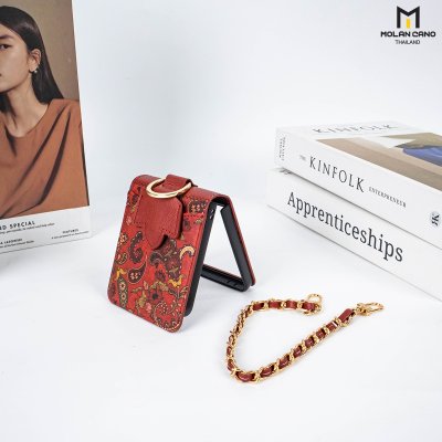 Molan Cano Paisley เคสหนัง Z Flip7 ลายดอกไม้ มีที่ใส่บัตร