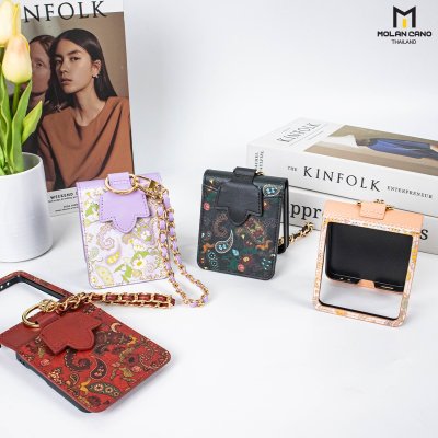 Molan Cano Paisley เคสหนัง Z Flip7 ลายดอกไม้ มีที่ใส่บัตร